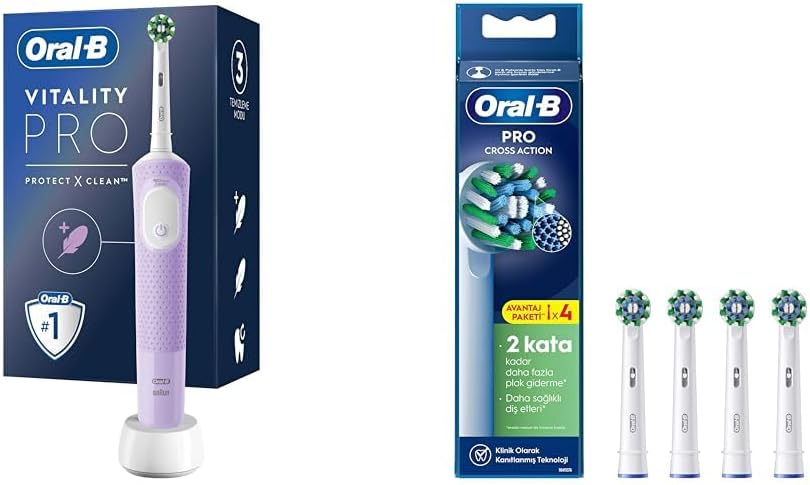 Alternative view of Oral-B Şarjlı/Elektrikli Diş Fırçası Vitality Pro Lila Koruma ve Temizlik + Oral-B Action X-Filament Şarjlı Diş Fırçası Yedek Başlığı 4 Adet
