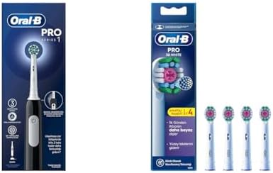 Alternative view of Oral-B Pro Serisi 1 Siyah Elektrikli Diş Fırçası, 1 Diş Fırçası Başlığı, Tasarımı + Oral-B 3D X-Filament Şarjlı Diş Fırçası Yedek Başlığı 4 Adet