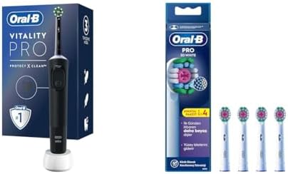 Oral-B Şarjlı/Elektrikli Diş Fırçası Vitality Pro Siyah Koruma ve Temizlik + Oral-B 3D X-Filament Şarjlı Diş Fırçası Yedek Başlığı 4 Adet