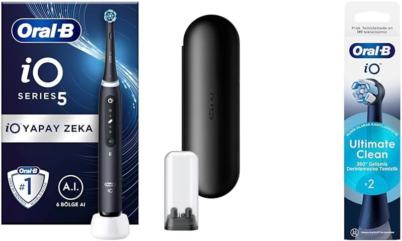 Alternative view of Oral-B iO - 5 Siyah Yapay Zeka Teknolojili Şarjlı/Elektrikli Diş Fırçası + Oral-B iO Clean Siyah Diş Fırçası Yedek Başlığı 2 Adet