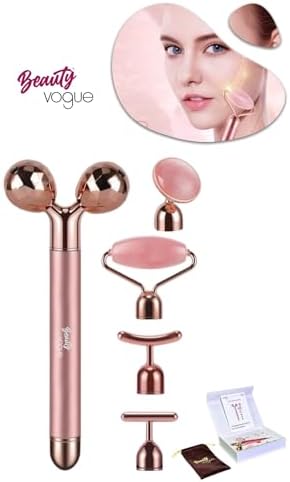 Beauty 3D Yüz Masaj Silindiri, 5 Başlıklı, Rose Quartz Titreşimli Cilt Bakım Cihazı, Profesyonel