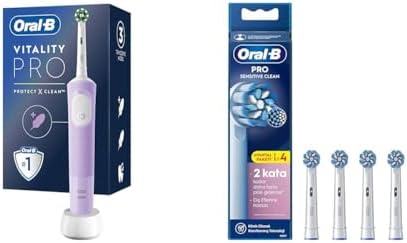 Oral-B Şarjlı/Elektrikli Diş Fırçası Vitality Pro Lila Koruma ve Temizlik + Oral-B Sensitive X-Filament Şarjlı Diş Fırçası Yedek Başlığı 4 Adet