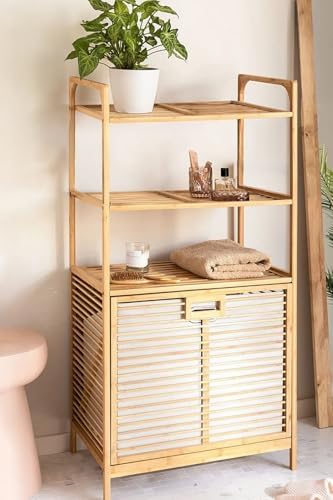 Alternative view of Bambu XL Kirli Sepetli 3 Raflı Çok Amaçlı Banyo Düzenleyici Çamaşır Sepeti Organizer DB-0011