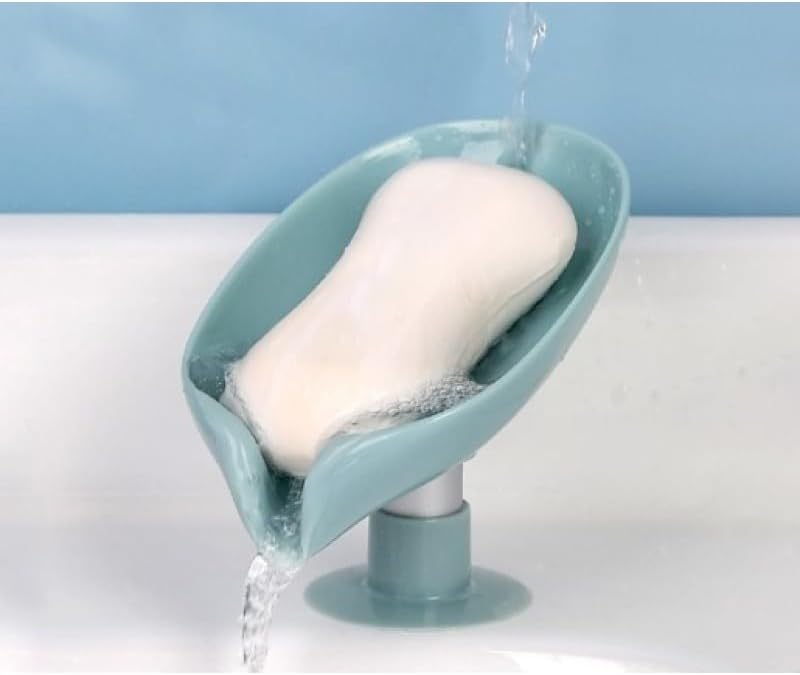 Vantuzlu Sabunluk – Su Giderli Yaprak Şekilli Tasarım, Mutfak ve Banyo İçin Sabun ve Süngerlik, Kaymaz, Kolay Montaj, 1 Adet