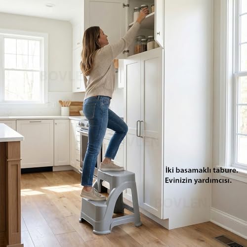 Alternative view of İki Basamaklı Kaymaz Büyük Boy Tabure - 120 KG Taşıma Kapasiteli - Basamaklı Tabure - Sert Plastik (Gri)