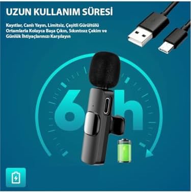 K9T2 Type-C Bağlantılı, 360° Ses Yakalama, Gürültü Azaltma Özellikli;, iPad ve iphone 15 ve 16/Plus/Pro/ProMax ve 17/Pro/ProMax Uyumlu Kablosuz Çiftli Yaka Mikrofonu