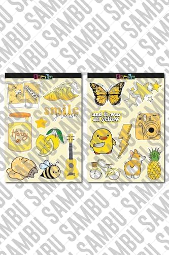Yellow Aesthetic Temalı Etiket Seti 1 - Sarı - Laptop Notebook Telefon