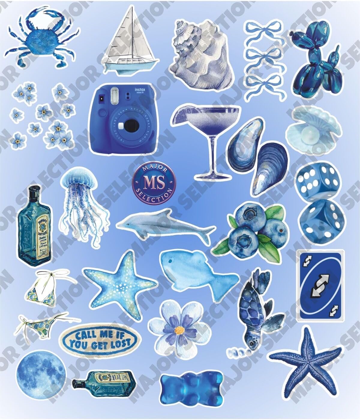 Aesthetic Blue Summer Mavi Rüya Seti Etiket Laptop Telefon Tablet