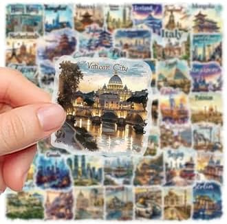 50'Li Travel Postcard Stickers, Seti Laptop Notebook Tablet Seti