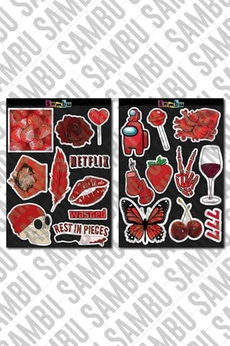 Red Aesthetic Temalı Etiket Seti 1 - Kırmızı - Laptop Notebook Telefon