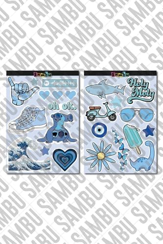 Blue Aesthetic Etiket Seti 1 - Mavi - Laptop Notebook Telefon