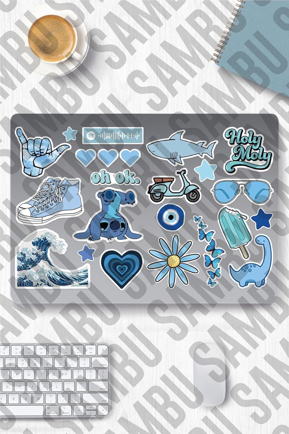 Alternative view of Blue Aesthetic Etiket Seti 1 - Mavi - Laptop Notebook Telefon