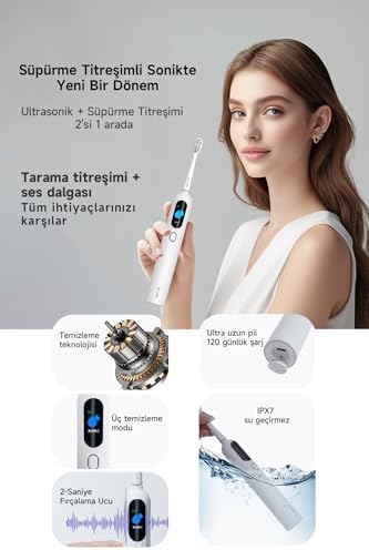 Ultra Sonik Şarjlı Diş Fırçası 120 Gün Şarj Süresi 6 Adet Başlık (Mavi)