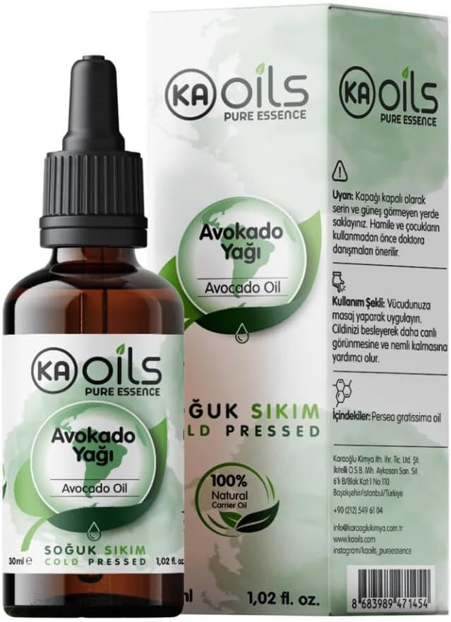 Yağı 30 ml | Soğuk Sıkım - 100% Pure & Natural Avocado Oil | Cilt & Saç İçin Yoğun Nemlendirici Bitkisel Yağ – E Vitamini ve Yağ Asitleri İçerir