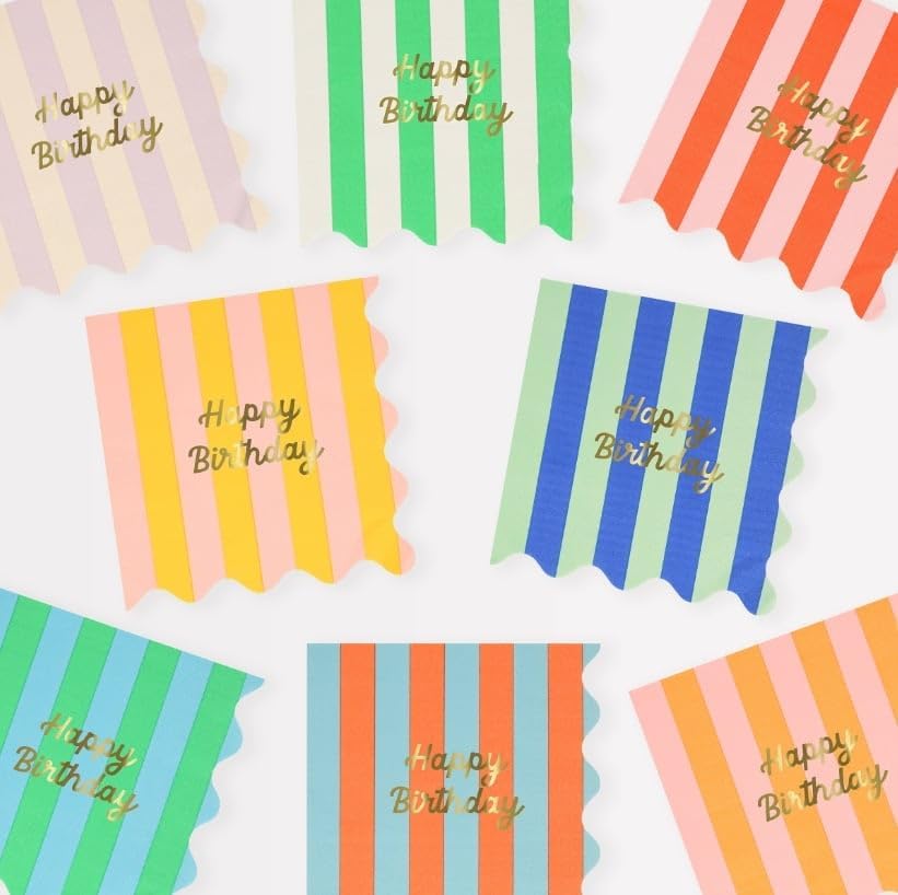 - Stripe Happy Birthday Large Napkins - Çizgili Happy Birthday Peçeteler (L) (x16)