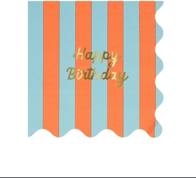 Alternative view of - Stripe Happy Birthday Large Napkins - Çizgili Happy Birthday Peçeteler (L) (x16)