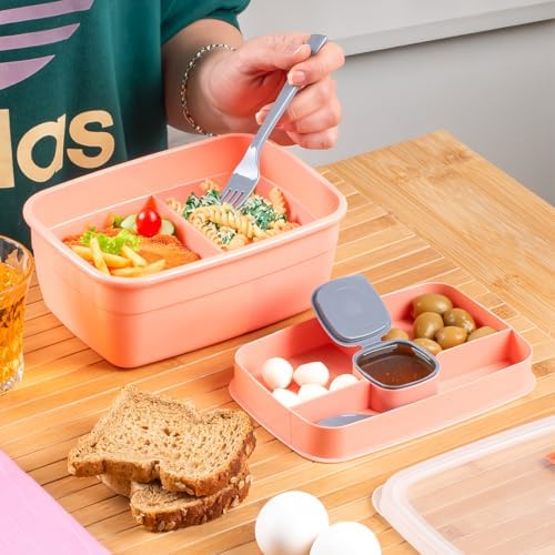 Alternative view of 3199 Vakumlu Kendinden Kaşık Çatallı Sosluklu Bölmeli Beslenme Çantası - Taşınabilir 2 Katlı Lunch Box - Sefer Tası 1200 Ml Somon
