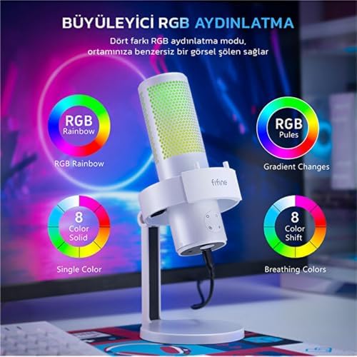 Alternative view of Fifine A9W USB RGB LED Işıklı Masaüstü Mikrofon, Beyaz