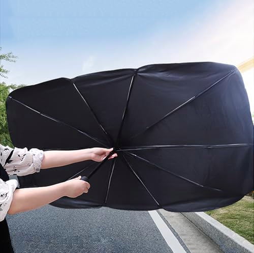 Araç İçi Ön Cam Güneşliği, Katlanabilir Şemsiye Şeklinde Otomobil Ön Cam Güneşliği,%99 Etkin Koruma, Otomobil, SUV, (140 X 79 CM)