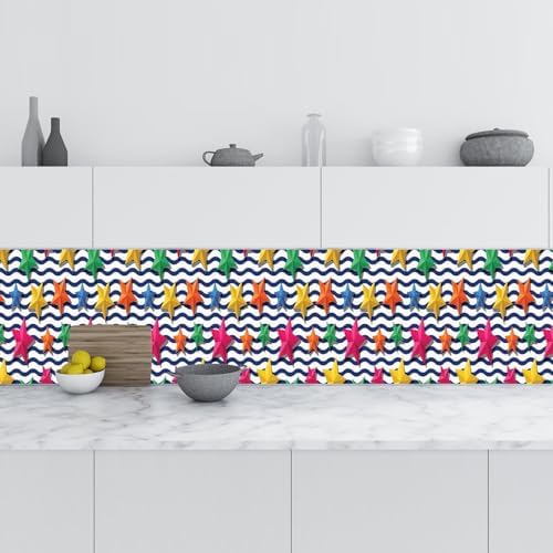 Mutfak Tezgah Arası Folyo Kaplama Folyosu Renkli Yıldızlar 60x400 CM