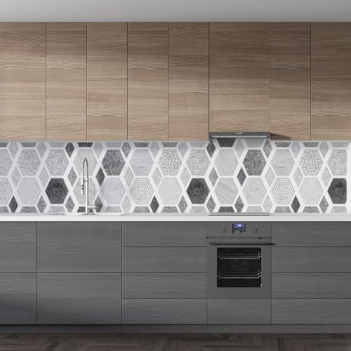 Mutfak Tezgah Arası Folyo Kaplama Folyosu Altıgen Desen Gri 60x200 CM