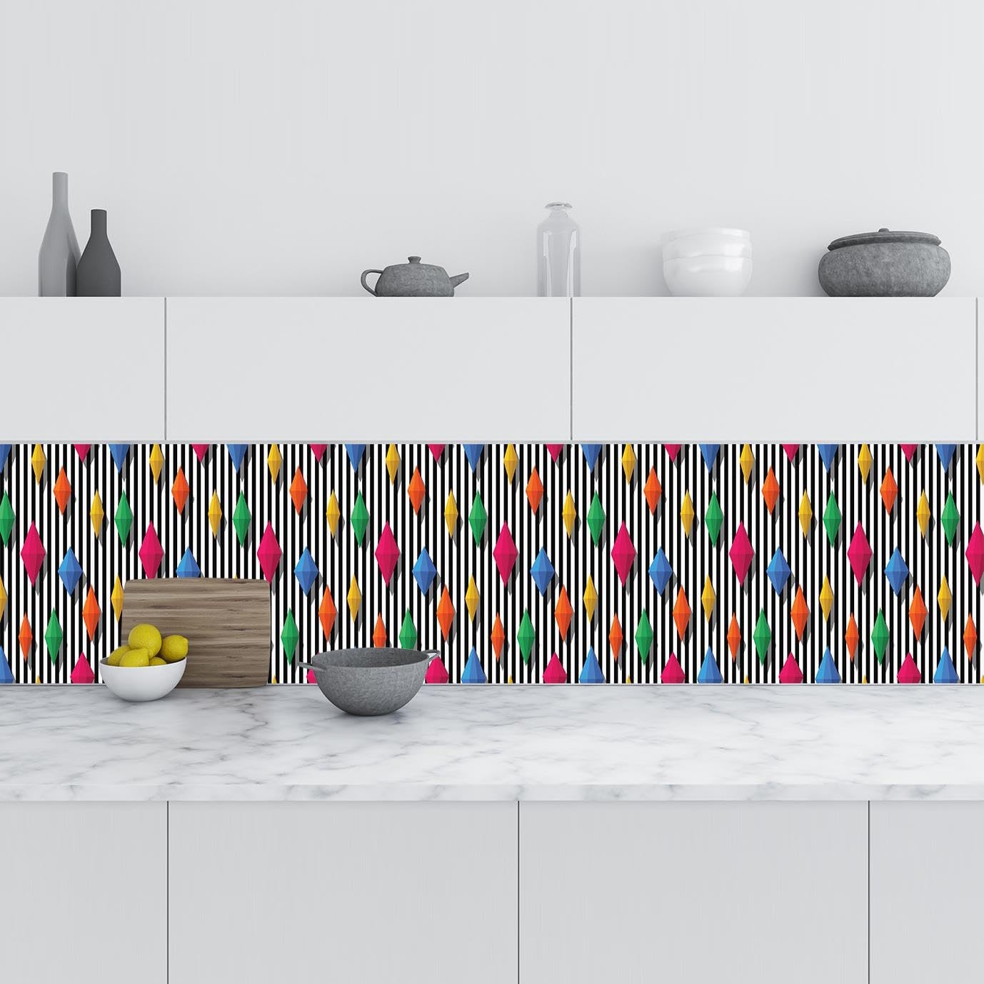 Mutfak Tezgah Arası Folyo Kaplama Folyosu Renkli Elmaslar 60x100 CM