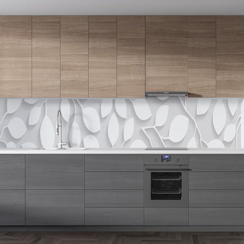 Mutfak Tezgah Arası Folyo Kaplama Folyosu Beyaz Yapraklar 60x400 CM