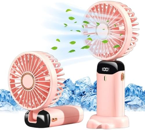 Mini El Fanı 5 Kademeli Dijital Led Göstergeli Boyun Askılı Mini Klima Vantilatör Pembe