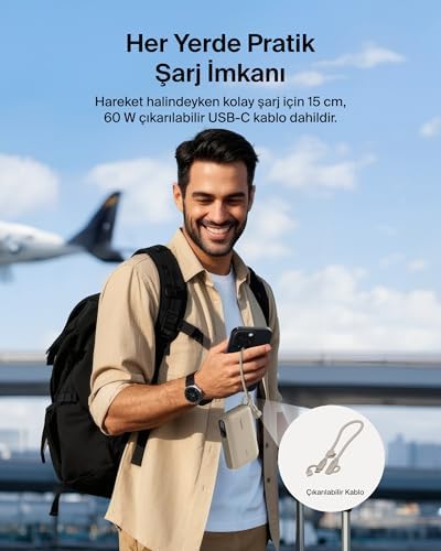 Alternative view of Taşınabilir Şarj Cihazı, 10K mAh USB-C İnce Güç Kaynağı, 2 USB-C Port, Dijital Pil Göstergesi, 20W Hızlı Şarj, 16, 15 Serisi, Galaxy S25, S24, 9, iPad ve Fazlası, Kum Rengi