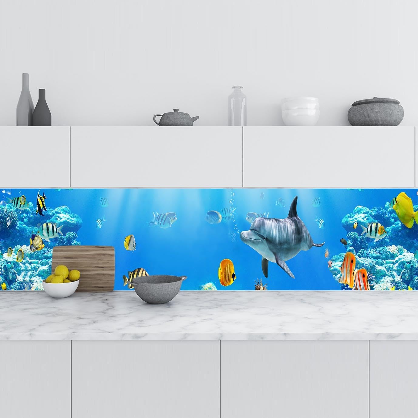 Mutfak Tezgah Arası Folyo Kaplama Folyosu Denizaltı Balıklar 60x200 CM