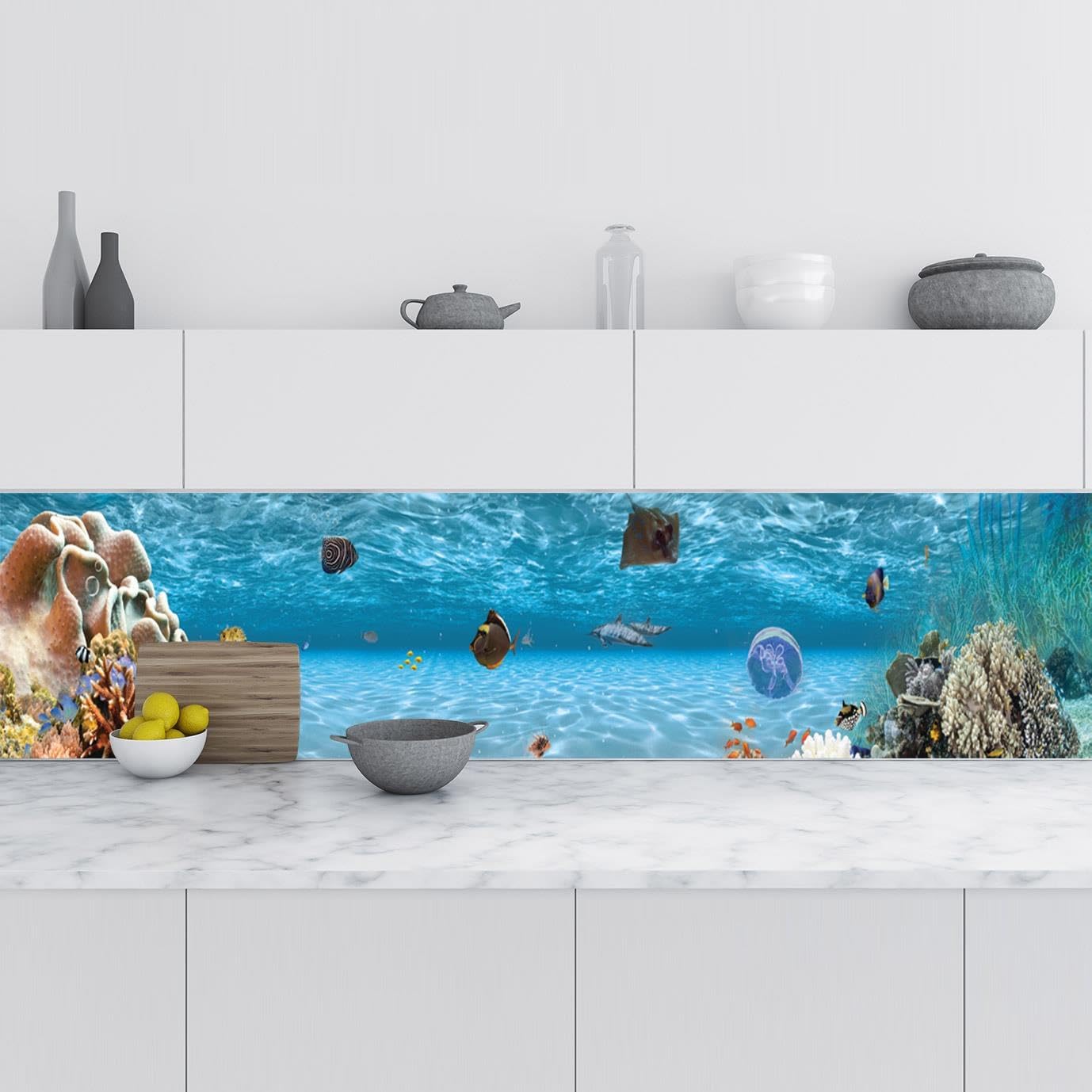 Mutfak Tezgah Arası Folyo Kaplama Folyosu Akvaryum Sualtı 60x400 CM