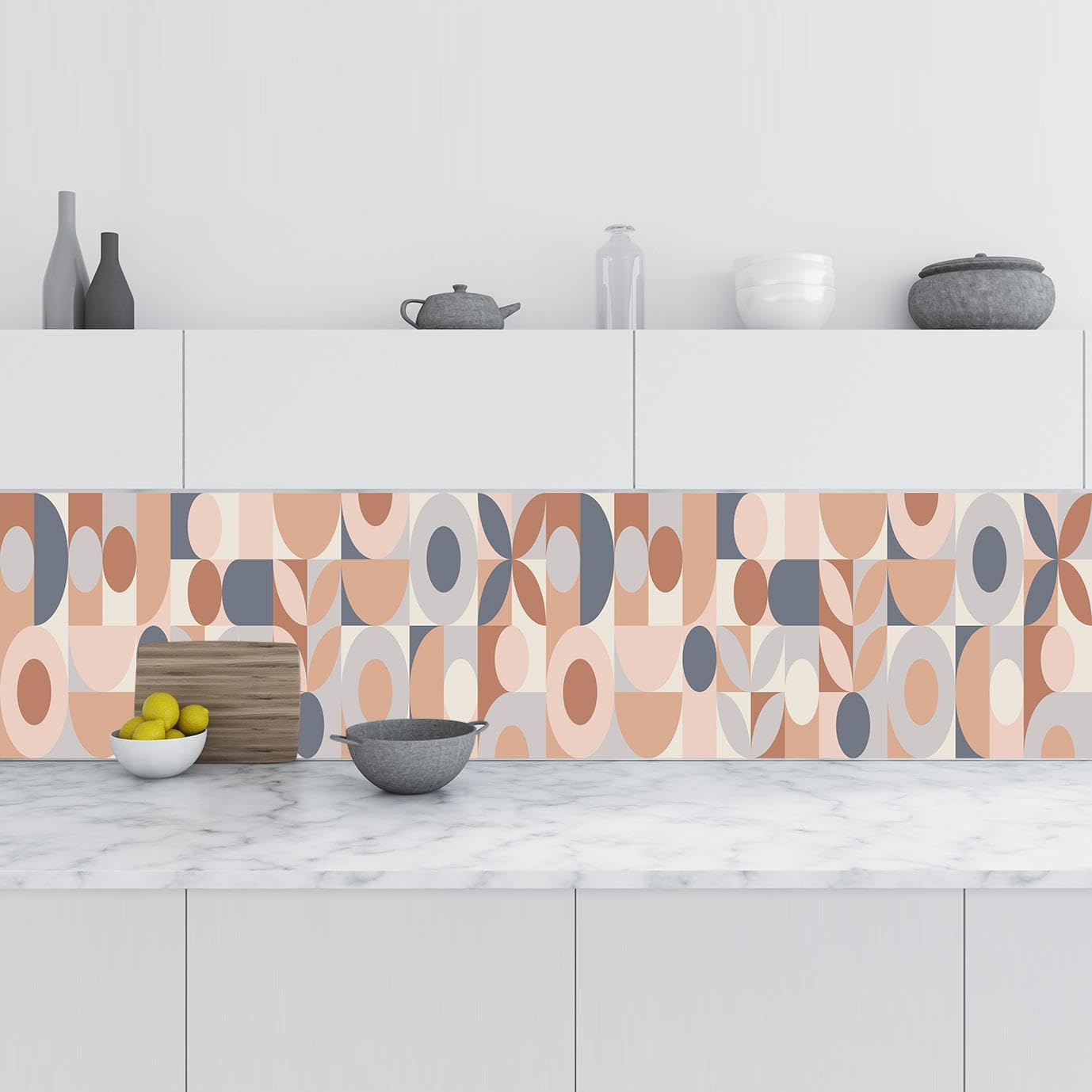 Mutfak Tezgah Arası Folyo Kaplama Folyosu Kahve Geometrik Mozaik 60x300 CM