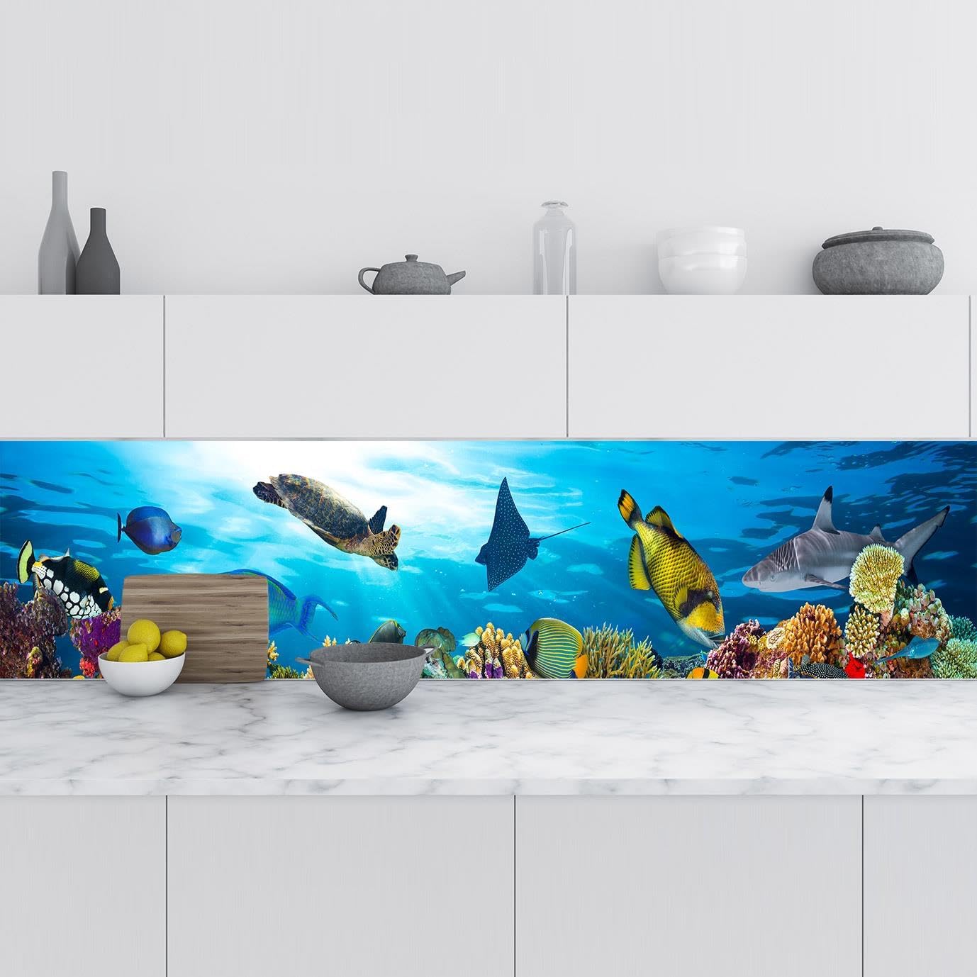 Mutfak Tezgah Arası Folyo Kaplama Folyosu Deniz Kaplumbağa 60x200 CM