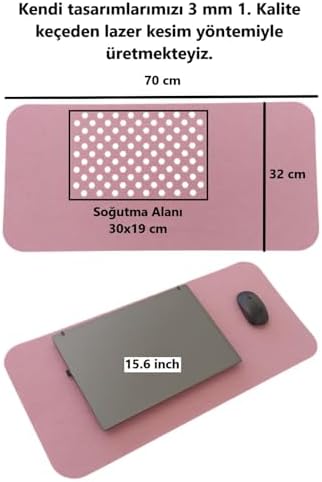 Alternative view of Keçe Masa Üstü Mouse Pad ve Bilgisayar Düzenleyici 70x32 cm – Antibakteriyel Mat, Doğal Keçe Mat, Masa Koruyucu Altlık, Ofis ve Ev için Minimalist Tasarım (açık pembe)