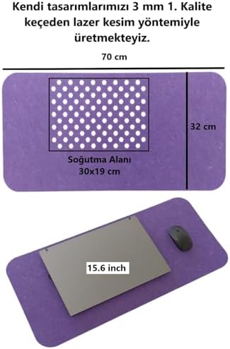 Keçe Masa Üstü Mouse Pad ve Bilgisayar Düzenleyici 70x32 cm – Antibakteriyel Mat, Doğal Keçe Mat, Masa Koruyucu Altlık, Ofis ve Ev için Minimalist Tasarım (açık mor)