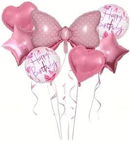 Alternative view of 7 Adet Pembe Kurdele Temelli Doğum Günü Balon Seti