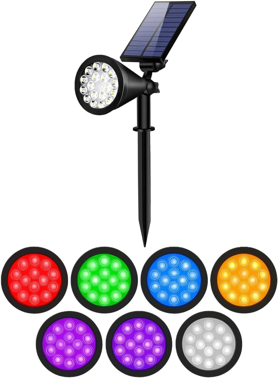Alternative view of 7 Renk RGB 18 LED Spot Güneş Enerjili Bahçe Aydınlatması, Fotoselli, Aplik, 18W, Su Geçirmez Dış Mekan Solar Lamba, Duvar Ve Zemin Montajı (Kırmızı, Yeşil, Mavi,, Mor, Beyaz, Turkuaz)