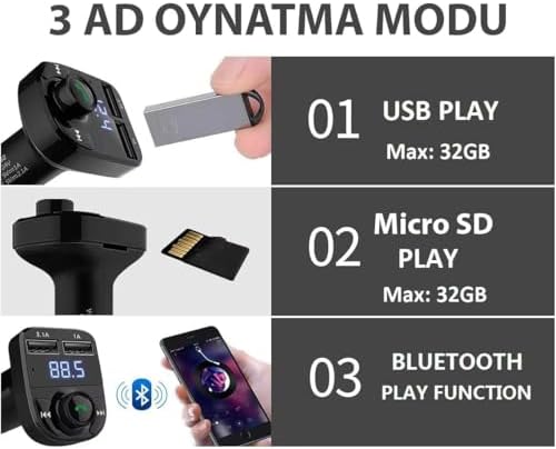 Alternative view of Otomatik Frekans Tanımalı Parazit Yok FM Radyo Transmitter 3.1A Hızlı Şarj Micro SD Bluetooth MP3 Çalar Çakmaklık
