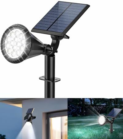 BEYAZ 18 LED Spot Güneş Enerjili Bahçe Aydınlatma Lambası, Fotoselli, Spike Aplik, 18W Su Geçirmez Dış Mekan Solar Lamba, Ağaç,, Garaj, Havuz, Duvar Ve Zemin Montajına Uygundur 42 CM