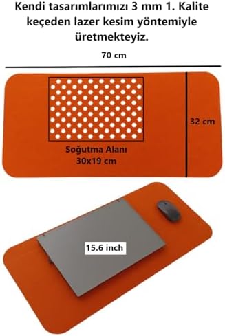 Alternative view of Keçe Masa Üstü Mouse Pad ve Bilgisayar Düzenleyici 70x32 cm – Antibakteriyel Mat, Doğal Keçe Mat, Masa Koruyucu Altlık, Ofis ve Ev için Minimalist Tasarım (turuncu)
