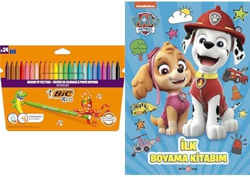 BIC Kids Kid Couleur 24'lü Keçeli Boya Kalemi ve Paw Patrol İlk Boyama Kitabım