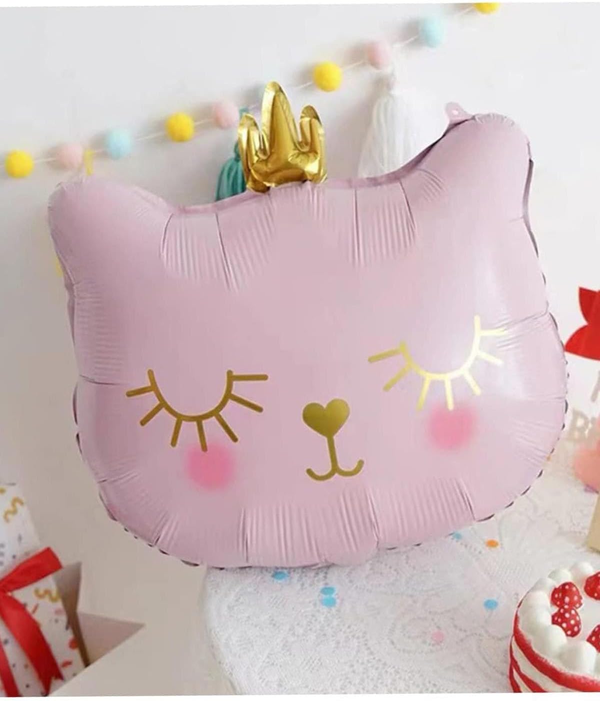 Taçlı Pembe Kedi Folyo Balon 1 Adet 76x 64.5 Cm