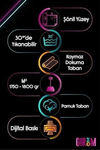 Luck Şönil Oyuncu Odası Halısı Kaymaz Pamuk Tabanlı Yıkanabilir Antibakteriyel Gamer, Gaming Halısı 140x200