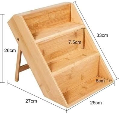 Bambu 3 Katlı Katlanabilir Baharat Standı | Çekmece İçi Kullanıma Uygun Baharatlar İçin Organizer (Kavonozlar ve Aksesuarlar Dahil Değildir)