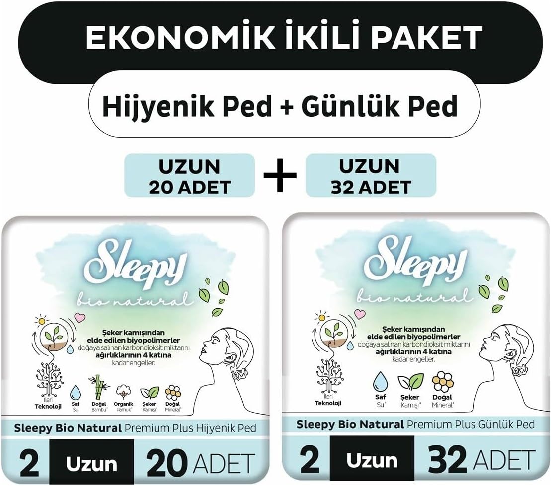 Bio Natural Premium Plus Hijyenik Ped Uzun 20'li + Günlük Ped Uzun 32'li