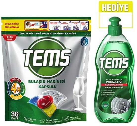 TEMS Bulaşık Makinesi Kapsülü 36'lı+ Parlatıcı 400 ml Hediyeli