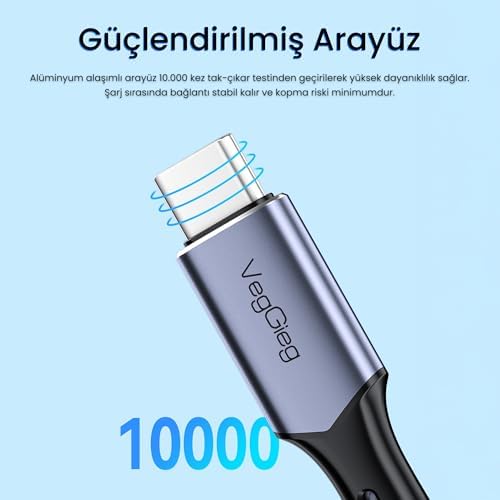 Veggieg 100W 5A E-Mark Çipli PD Type-C to Type-C Hızlı Şarj ve Data Kablosu 2 Metre