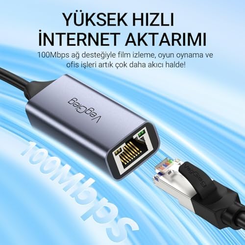 Veggieg USB 2.0 100Mbps Rj45 Lan Ethernet İnternet Çevirici Dönüştürücü