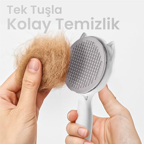 Kedi Köpek Tarağı – Otomatik Temizlenen Düğmeli Evcil Hayvan Tarağı, Masaj Etkili Yumuşak Tarama Fırçası, Kolay Temizlenen Pratik Kedi Tarak Fırçası (GRİ) ATAPET