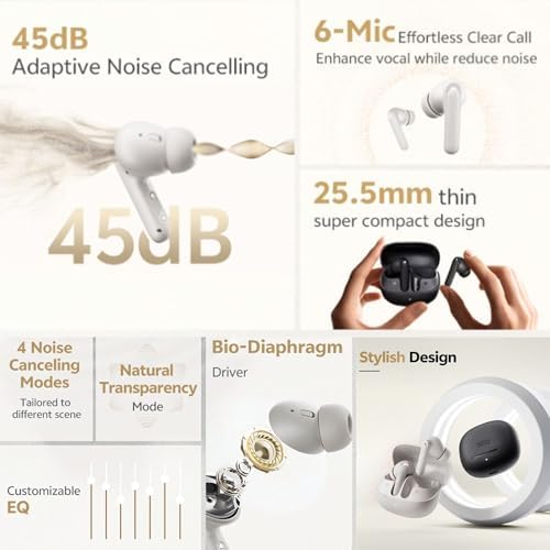 Alternative view of QCY Buds Anc HT15 Bluetooth Kulaklık - 45 dB. ANC - 6 Mikrofon ENC - Çift Cihaz Gürültü Engelleme iPX4 Siyah